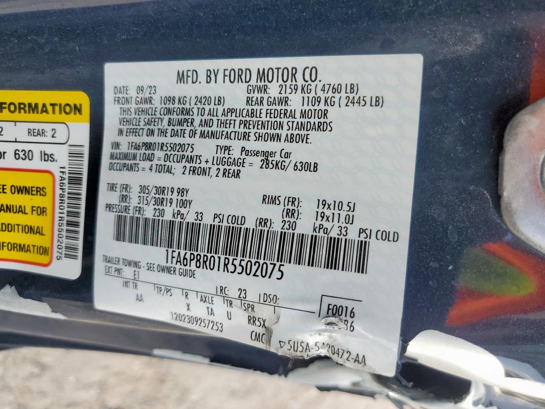 FORD MUSTANG DA 2024 VIN 1FA6P8R01R5502075