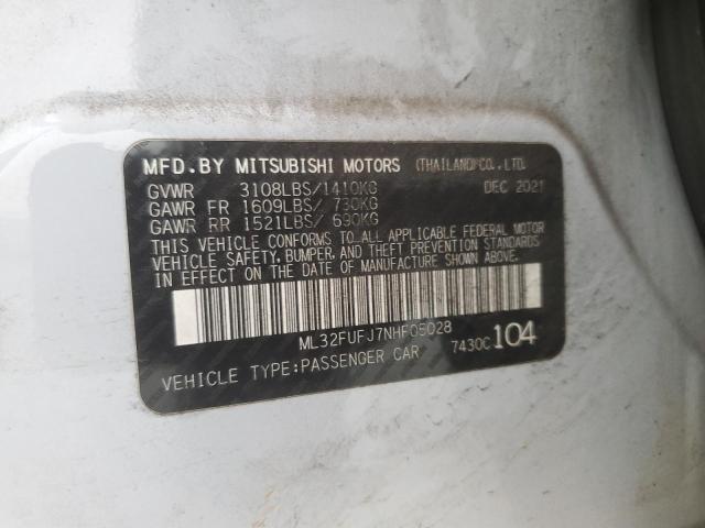 MITSUBISHI MIRAGE 2022 VIN ML32FUFJ7NHF05028