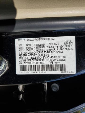 ACURA RDX 2016 VIN 5J8TB3H72GL019329