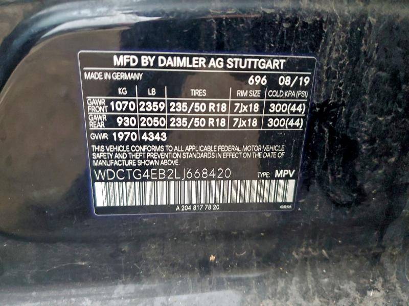 MERCEDES-BENZ GLA-CLASS 2020 VIN WDCTG4EB2LJ668420