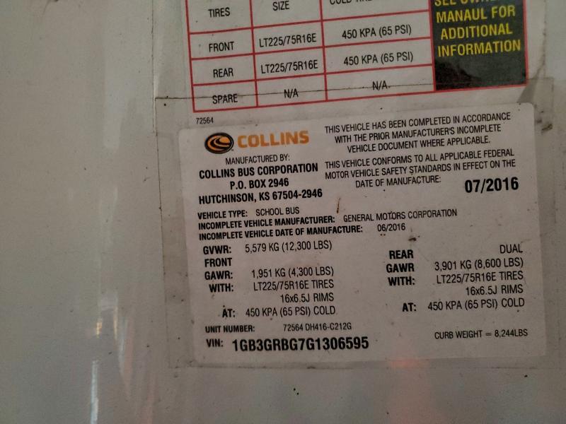 CHEVROLET BANTAM G35 2016 VIN 1GB3GRBG7G1306595