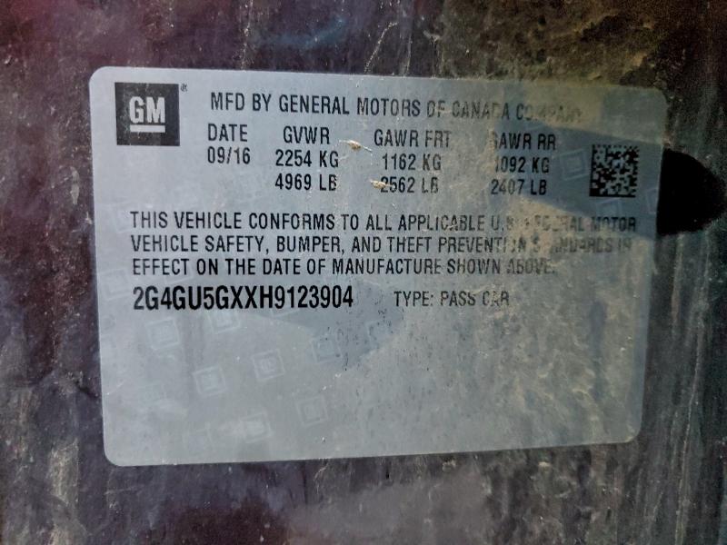 BUICK REGAL 2017 VIN 2G4GU5GXXH9123904