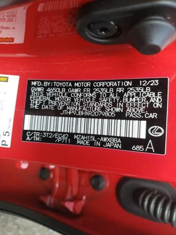 LEXUS UX 250H PR 2024 VIN JTHP9JBHXR2079805