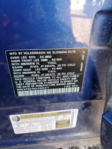 VOLKSWAGEN TOUAREG 2016 VIN WVGEF9BP6GD002417