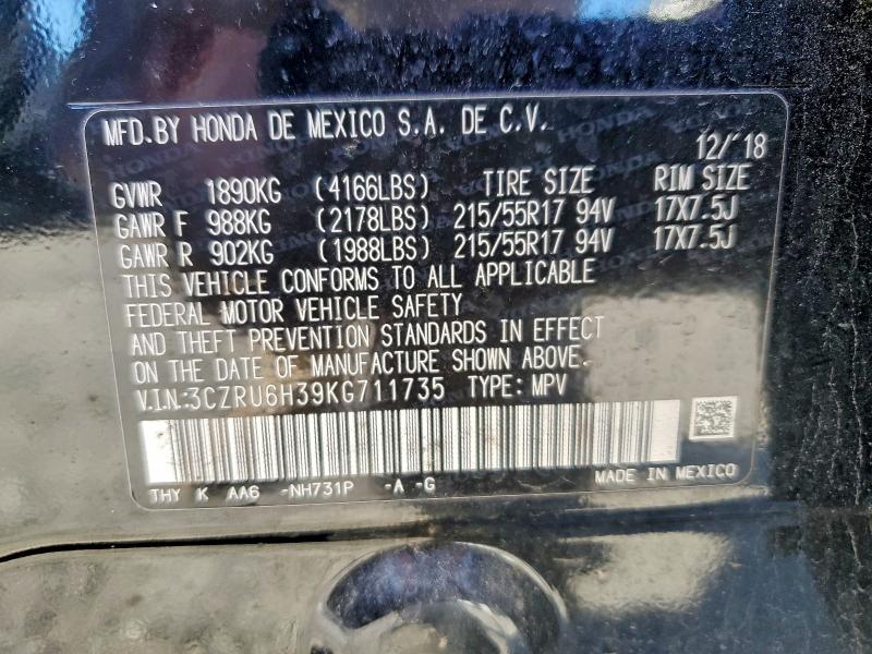 HONDA HR-V 2019 VIN 3CZRU6H39KG711735