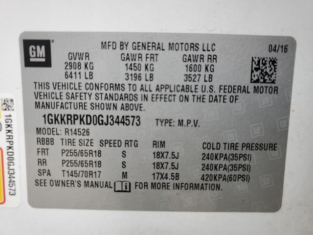 GMC ACADIA 2016 VIN 1GKKRPKD0GJ344573