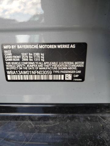BMW M440XI GRA 2022 VIN WBA13AW01NFN03059