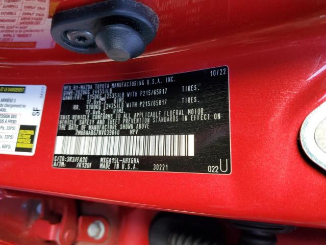 TOYOTA COROLLA CR 2022 VIN 7MUBAABG7NV039040