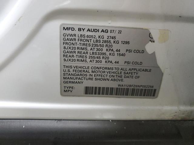 AUDI Q4 E-TRON 2022 VIN WA112BFZ6NP052256