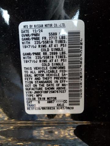 NISSAN ARIYA ENGA 2025 VIN JN8CF0BF2SM767037