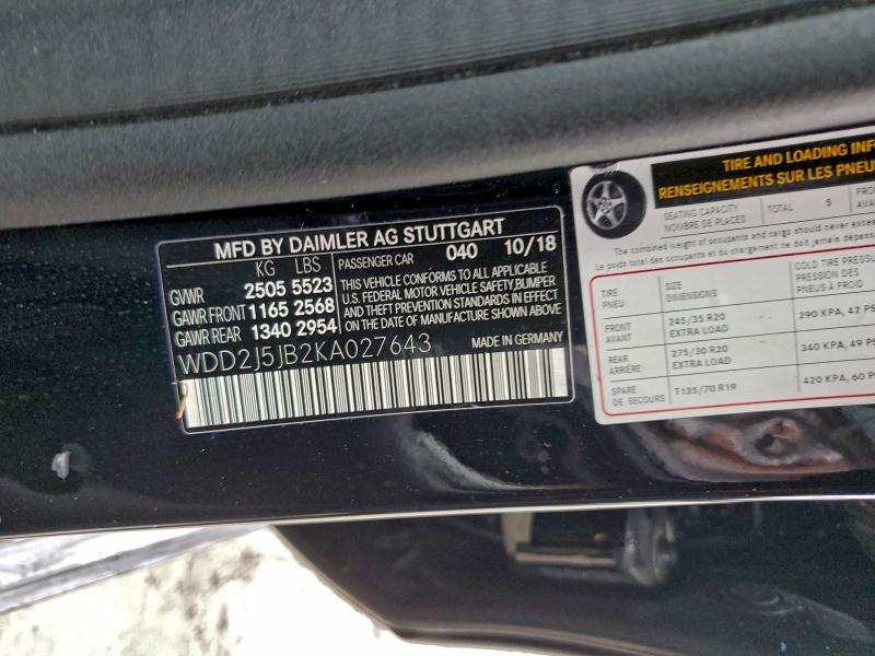 MERCEDES-BENZ CLC-CLASS 2019 VIN WDD2J5JB2KA027643