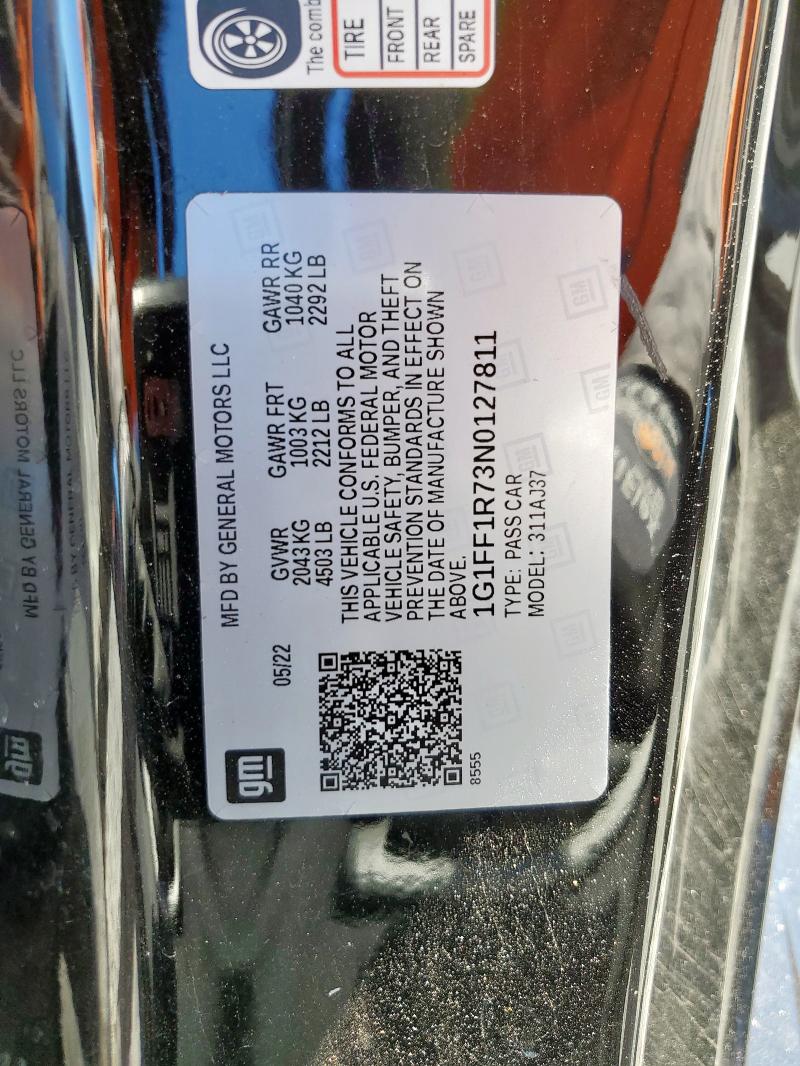 CHEVROLET CAMARO LT1 2022 VIN 1G1FF1R73N0127811