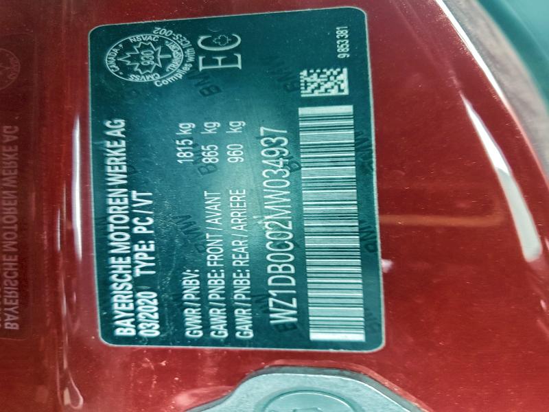 TOYOTA SUPRA 2021 VIN WZ1DB0C02MW034937