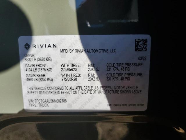 RIVIAN RIT 2022 VIN 7FCTGAAL5NN002788