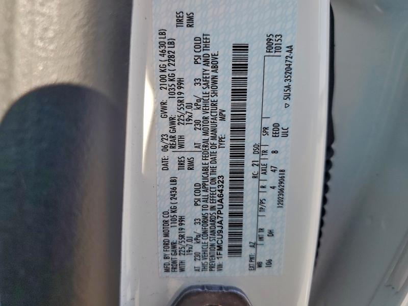 FORD ESCAPE PLA 2023 VIN 1FMCU9JA7PUA64323