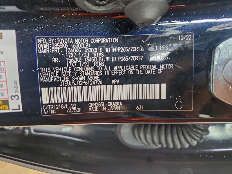 TOYOTA 4RUNNER 40 2023 VIN JTEUU5JR2P6124726