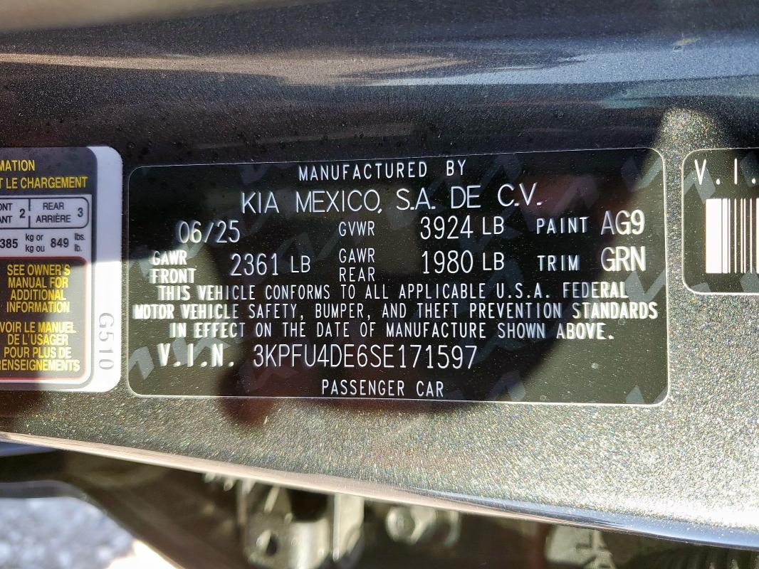 KIA K4 EX 2025 VIN 3KPFU4DE6SE171597