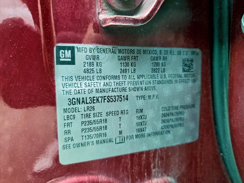 CHEVROLET CAPTIVA 2015 VIN 3GNAL3EK7FS537514