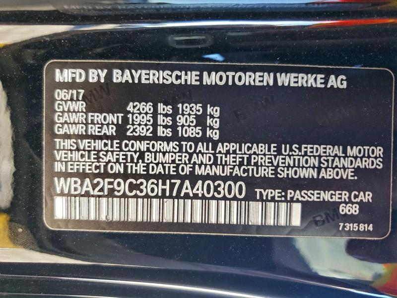 BMW 2 SERIES 2017 VIN WBA2F9C36H7A40300