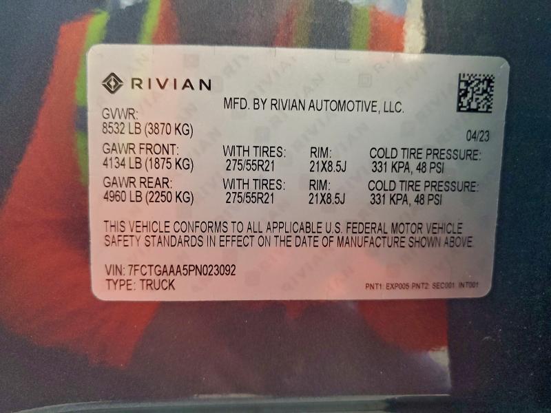 RIVIAN RIT 2023 VIN 7FCTGAAA5PN023092