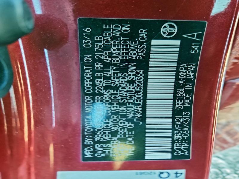 TOYOTA SCION 2016 VIN JTNKARJE0GJ520364