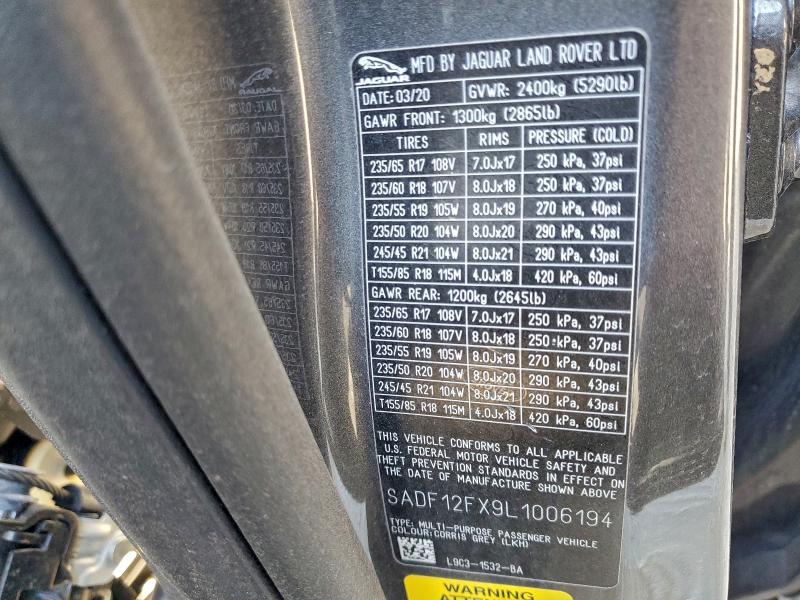 JAGUAR ETYPE 2020 VIN SADF12FX9L1006194