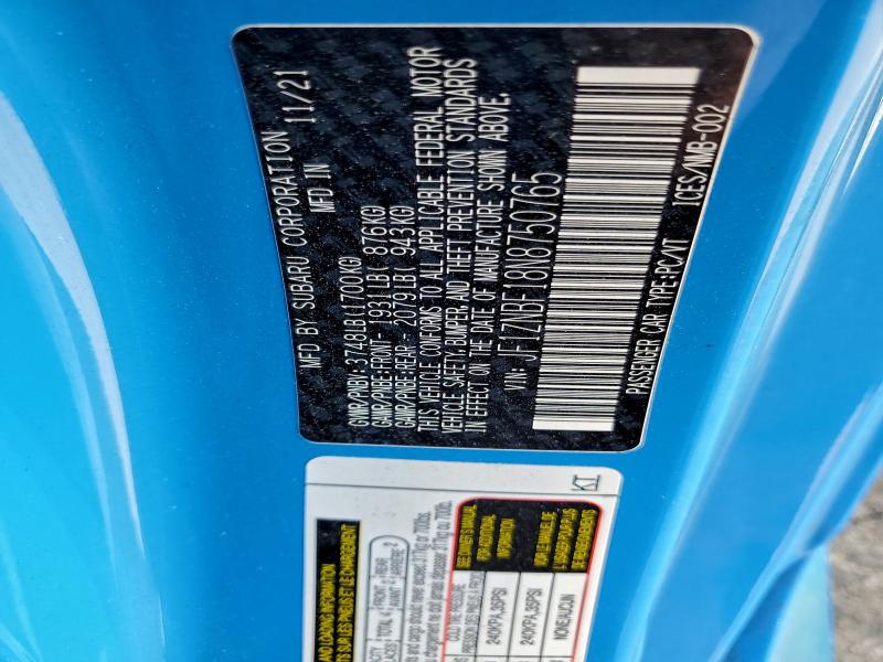 TOYOTA GR 86 PREM 2022 VIN JF1ZNBF18N8750765