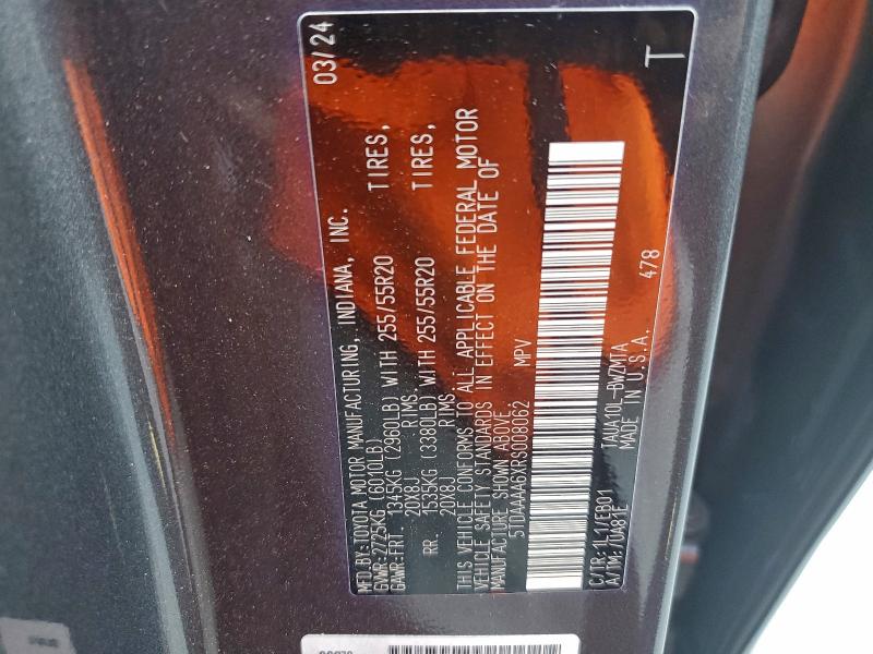 LEXUS TX 350 BAS 2024 VIN 5TDAAAA6XRS008062