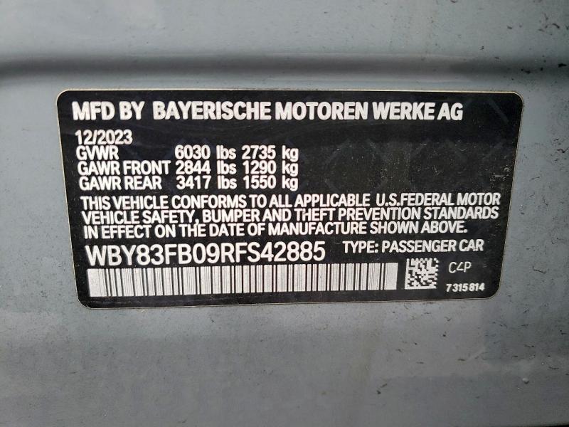 BMW I4 XDRIVE 2024 VIN WBY83FB09RFS42885