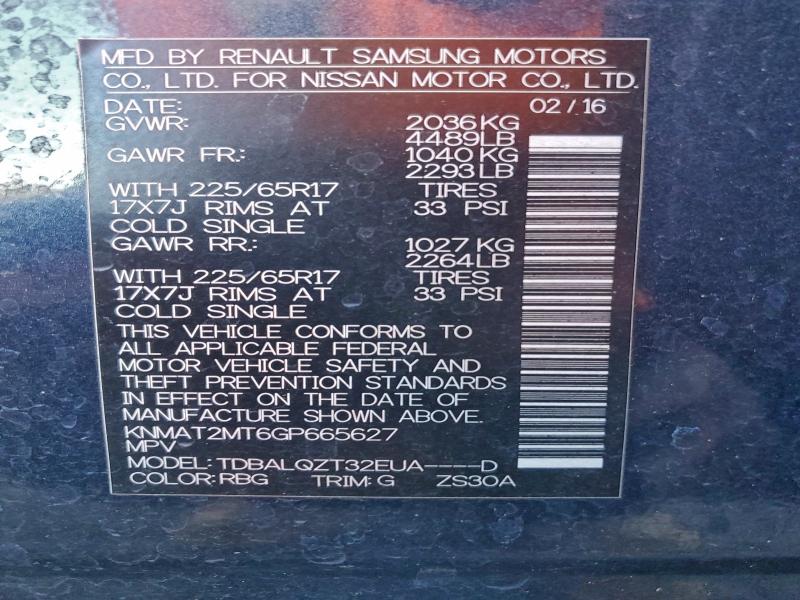 NISSAN ROGUE 2016 VIN KNMAT2MT6GP665627