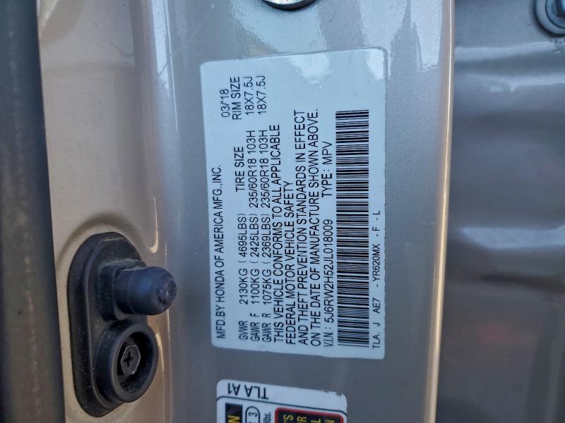 HONDA CRV 2018 VIN 5J6RW2H52JL018009