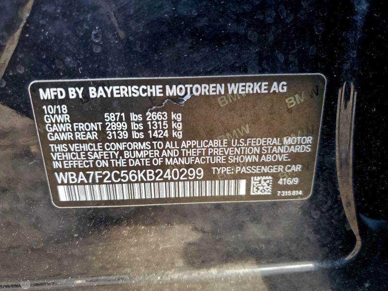 BMW 7 SERIES 2019 VIN WBA7F2C56KB240299
