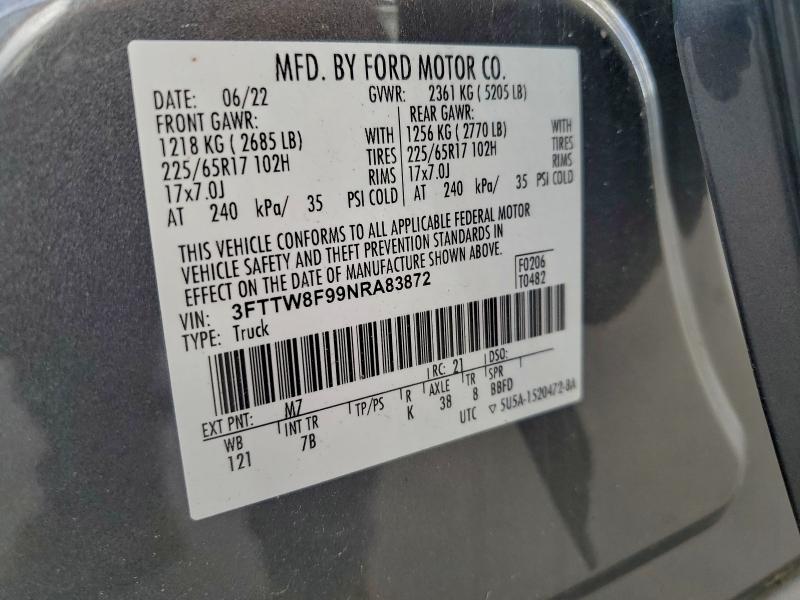 FORD MAVERICK 2022 VIN 3FTTW8F99NRA83872