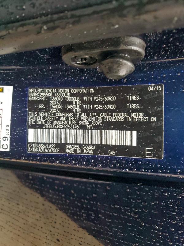 TOYOTA 4RUNNER 2015 VIN JTEBU5JRXF5253146