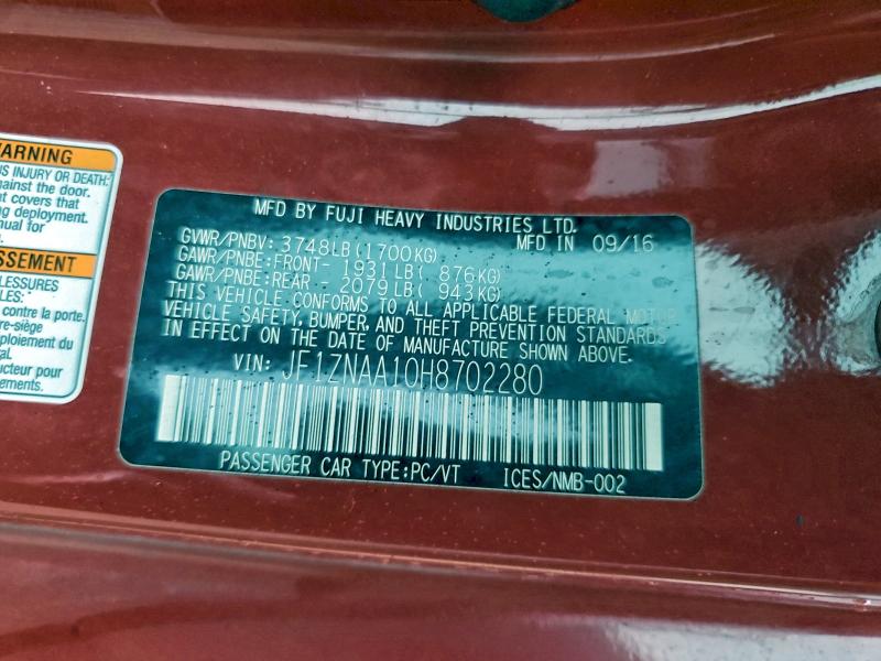 TOYOTA 86 2017 VIN JF1ZNAA10H8702280