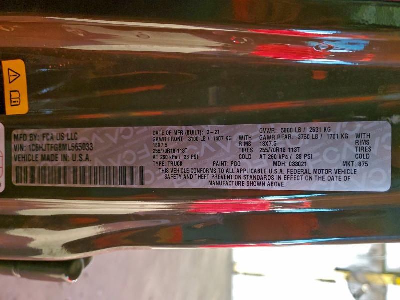 JEEP GLADIATOR 2021 VIN 1C6HJTFG8ML565033