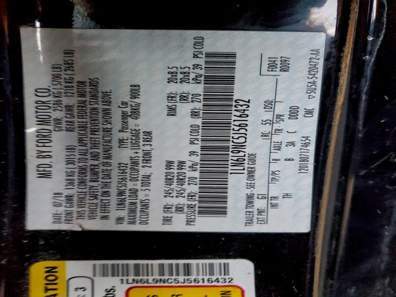 LINCOLN CONTINENTL 2018 VIN 1LN6L9NC5J5616432