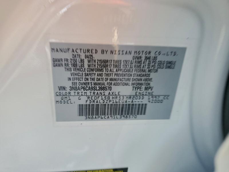 NISSAN KICKS 2025 VIN 3N8AP6CA9SL398570