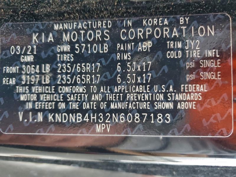 KIA CARNIVAL L 2022 VIN KNDNB4H32N6087183