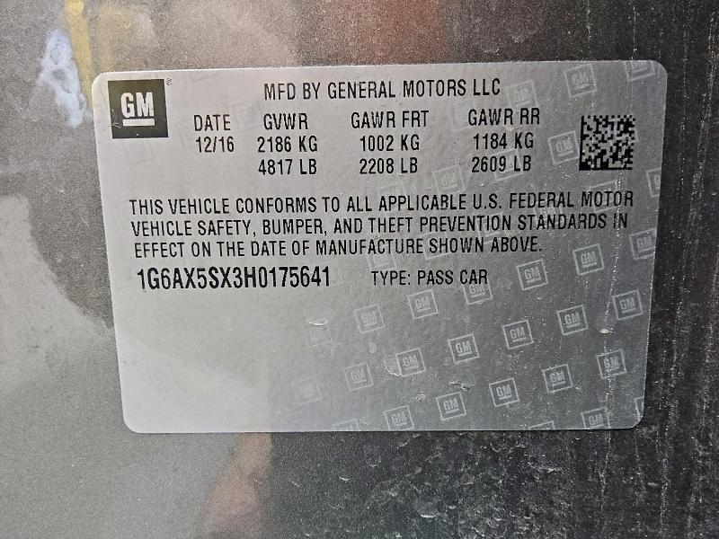 CADILLAC CTS 2017 VIN 1G6AX5SX3H0175641