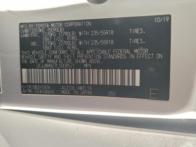 LEXUS NX 300 F S 2020 VIN JTJJARBZ7L5008571