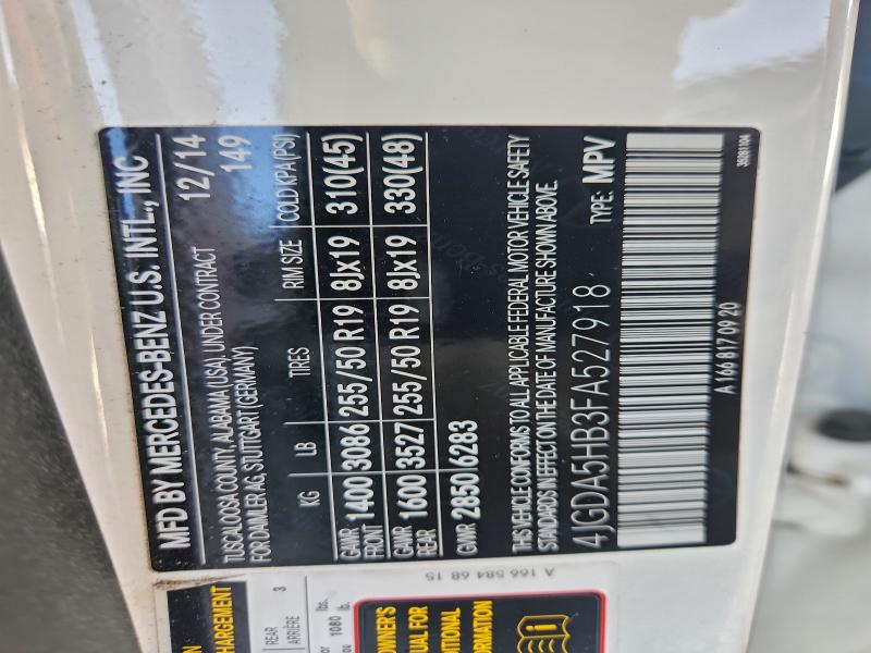 MERCEDES-BENZ M-CLASS 2015 VIN 4JGDA5HB3FA527918