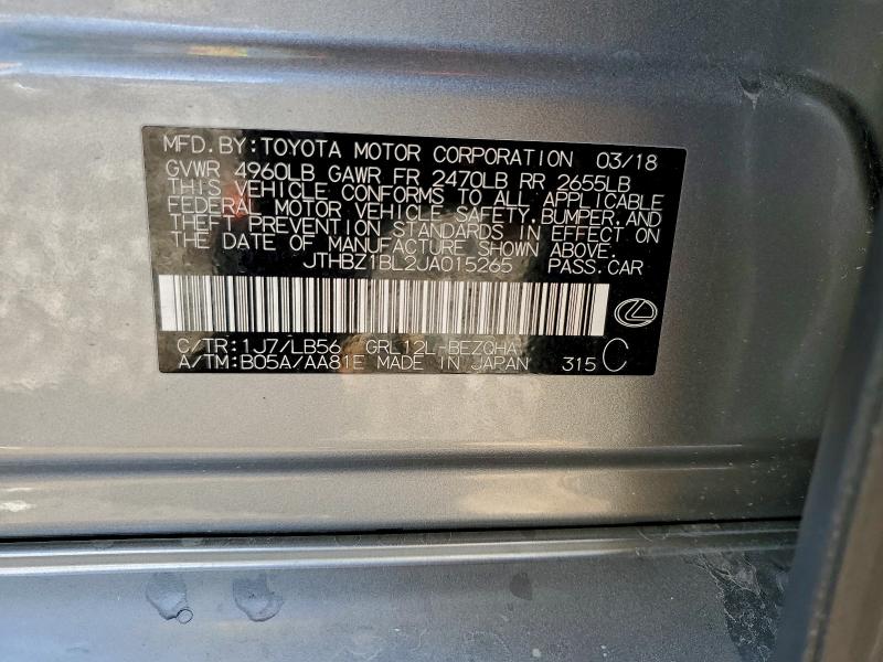 LEXUS GS350 2018 VIN JTHBZ1BL2JA015265
