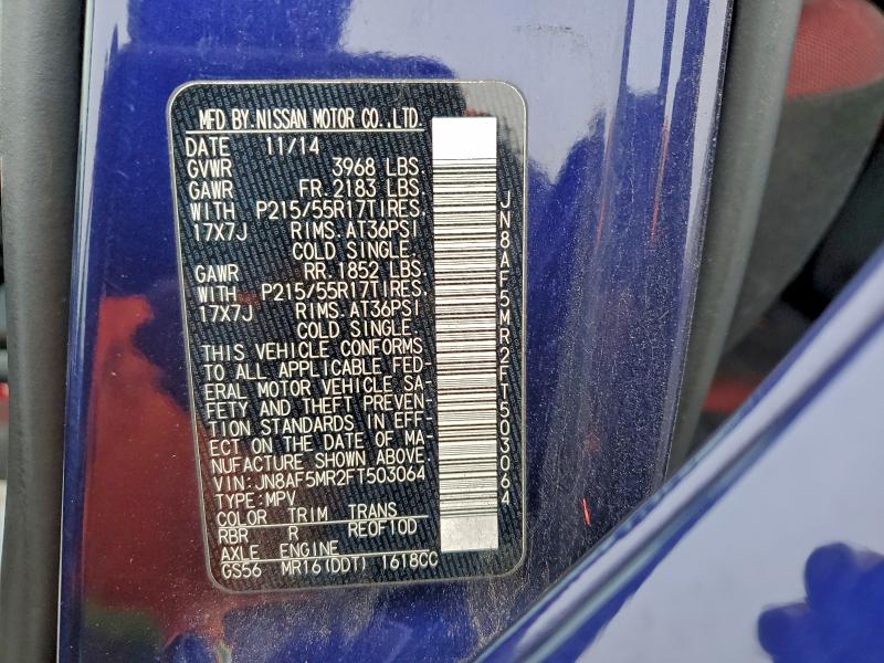 NISSAN JUKE 2015 VIN JN8AF5MR2FT503064