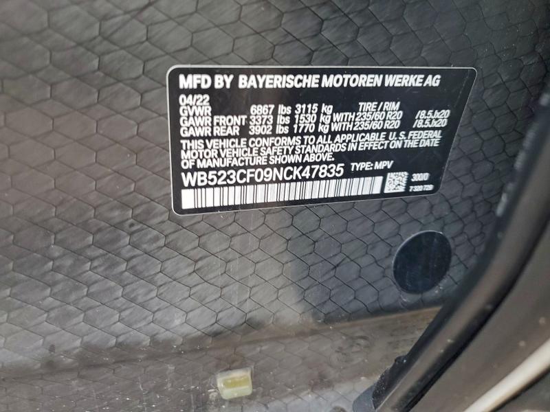 BMW IX XDRIVE5 2022 VIN WB523CF09NCK47835