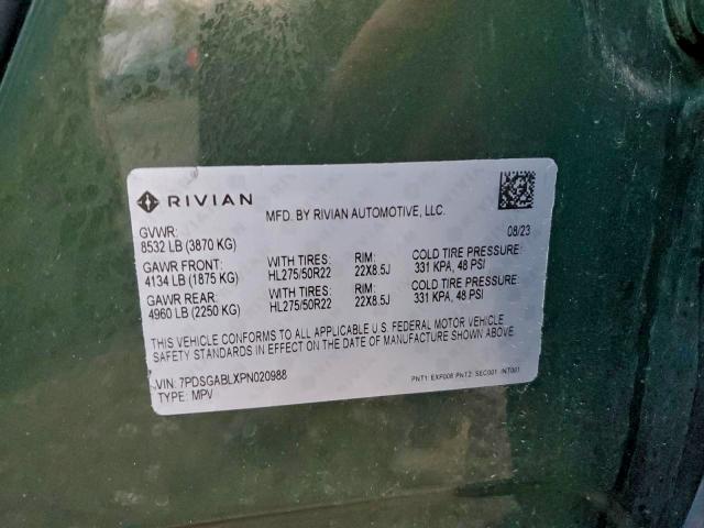 RIVIAN RIS 2023 VIN 7PDSGABLXPN020988