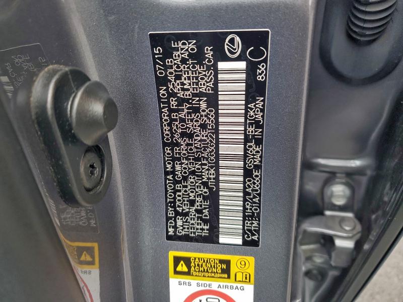 LEXUS ES350 2016 VIN JTHBK1GG3G2215560