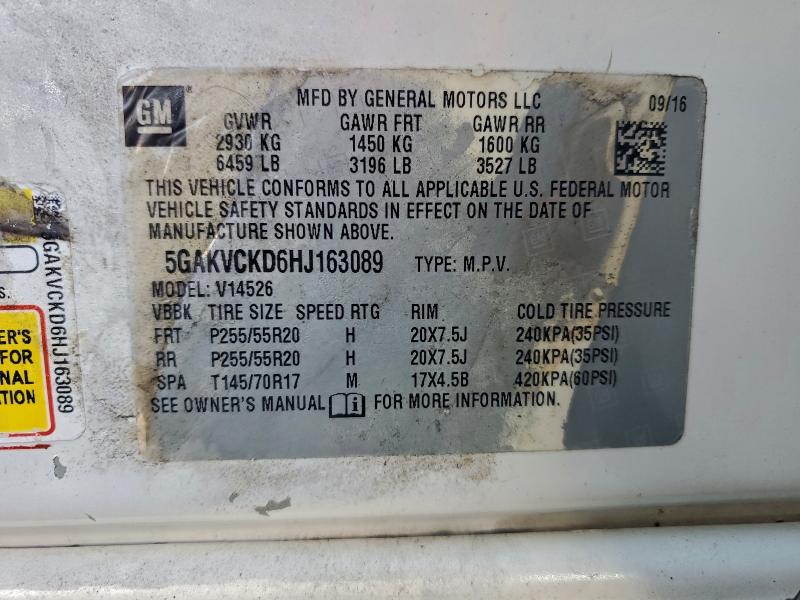 BUICK ENCLAVE 2017 VIN 5GAKVCKD6HJ163089