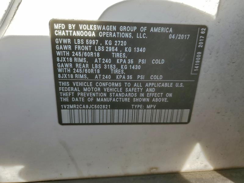 VOLKSWAGEN ATLAS 2018 VIN 1V2MR2CA9JC502821