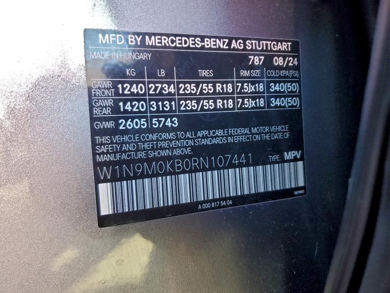MERCEDES-BENZ EQB 300 4M 2024 VIN W1N9M0KB0RN107441
